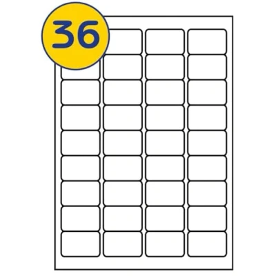 Image of LABELS4U 500 Sheets A4, 36 Labels per Sheet, Size 48.9 x 29.6mm (18000 Labels)