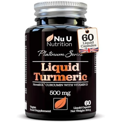 Image of NovaSOL® Curcumin Liquid Turmeric with Vitamin D 60 Vegetarian Capsules 185x More Bioavailability High Strength Tumeric Supplement Made in The UK Nu U Nutrition