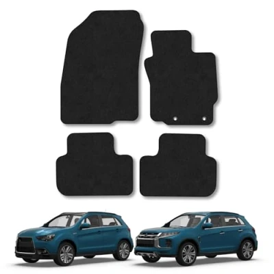 Image of Car Mats Compatible with Mitsubishi Asx (2010+) Tailored Fit Black Carpet Floor Set Accessory Custom 4 Pieces Anti Slip Backing &amp; Binding Trim Edge