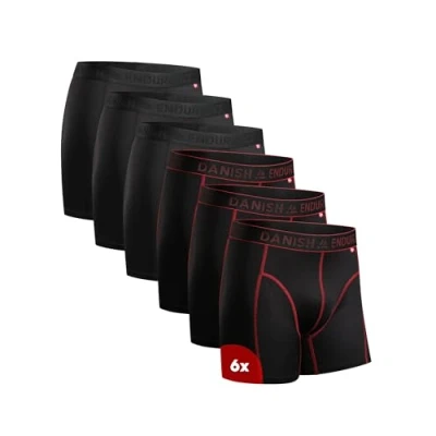Image of DANISH ENDURANCE Sports Boxers for Men, Dry Fit, Anti Chafing Mens Boxer Shorts Multipack, with Regular or Long Leg, 6 Pack, Multicolor (3x Black, 3x Black/Red Seams) L