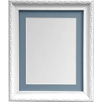 Image of FRAMES BY POST Shabby Chic White Picture Photo Frame with Light Blue Grey Mount A3 For Image size A4