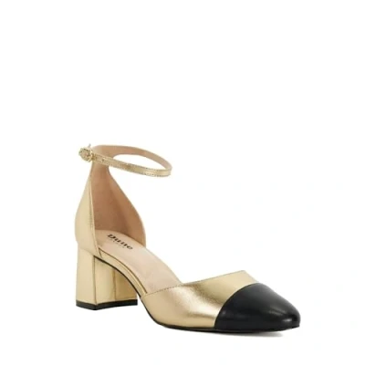Image of Dune Ladies Careless Leather Block Heel Ankle Strap Courts Size UK 3 Slingbacks Gold