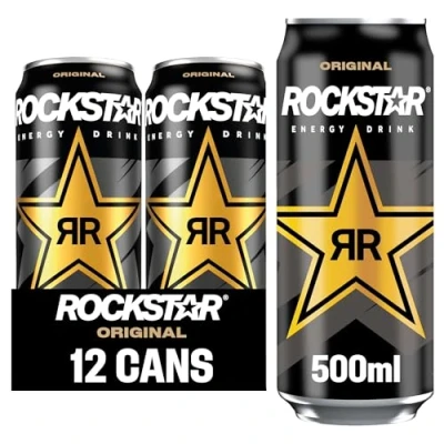 Image of Rockstar Energy Drink Original Non Alcoholic 200 mg Caffeine Caffeinated with Taurine, Guarana, Ginseng, &amp; B Vitamins 12 x 500ml cans
