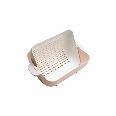 Image of SUL Kitchen Strainer Colander Bowl Pasta Drainer Plastic Multifunctional Double Layered Routable with Handles Rinsing Pasta, Vegetables wash (Pink)