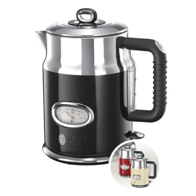 Image of Russell Hobbs 21671 70 Retro Ribbon Electric Kettle Classic noir 70, Stainless Steel, 2400 W, 1.7 liters, Black