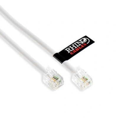 Image of rhinocables ADSL RJ11 Lead High Speed Internet Cable for BT, Internet, Broadband, Modem, Router and Landline Telephone White Wire (7, 10m)