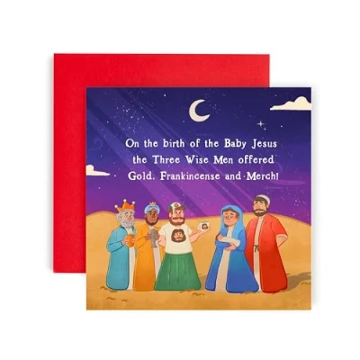 Image of Huxters Christmas Cards for Women Men Gold Frankincense and Merch Happy card him her Family Holiday Dad Mum Brother Sister Auntie Uncle Daughter