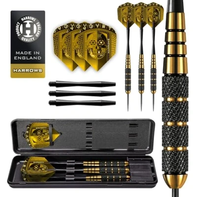 Image of Harrows Voodoo Brass Steel Tip Darts Set 19g, 21g, 23g, 25g &amp; 27g Includes Speedline shafts, Marathon Gold Flights Travel Case, (19g)