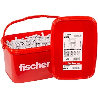 Image of fischer Universal Dowel UX 8 x 50 R in Practical Bucket, Nylon with Edge for All Building Materials, Pack of 1,000 Storage Grey