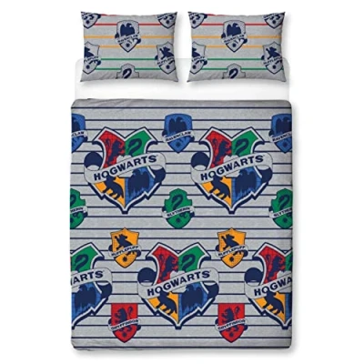 Image of Character World Harry Potter Official Hogwarts Brave Design Double Duvet Cover Set Reversible 2 Sided Wizard Slytherin Hufflepuff Ravenclaw Bedding Including Matching Pillow Cases