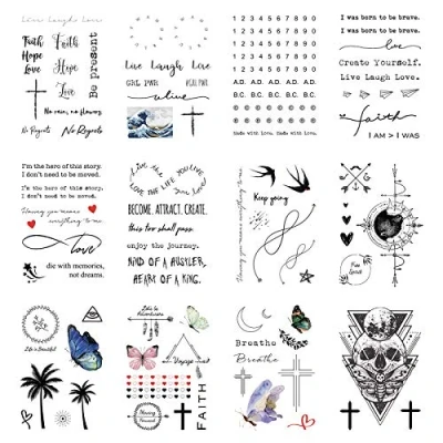 Image of Everjoy Bohemian inspired Realistic Temporary Tattoos for Women and Men Waterproof, Long lasting, Meaningful Tattoo Designs including Butterfly, Moon, Sun, Love, Letters Words