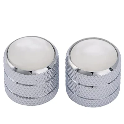 Image of Musiclily Pro Metric Size Steel White Pearl Top Tele Dome Knobs for Import Fender Telecaster Electric Guitar/Precision Bass, Chrome (Set of 2)