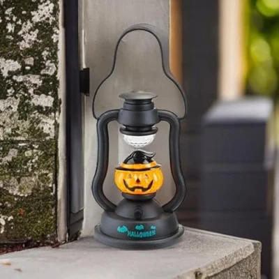 Image of Halloween Lantern Light Up Decorations Spooky Sound &amp; Lights Hanging Decor Skeleton Pumpkin Ghost Lamps (Pumpkin Lantern)
