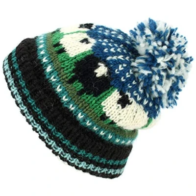 Image of LOUDelephant Chunky Wool Knit Beanie Bobble Hat with Sheep Design Teal