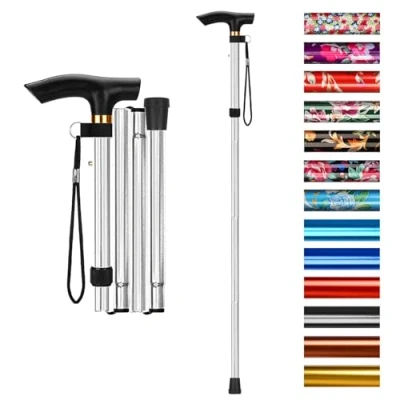 Image of supregear Walking Stick Adjustable Folding Sticks for Women and Men Lightweight Portable Collapsible Balancing Aid Travel Cane Ladies Elderly Adults