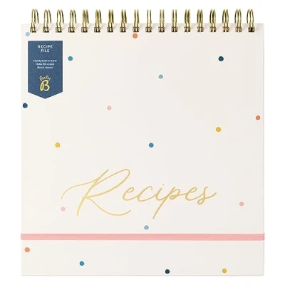 Image of Busy B Recipe File Spot Flip Top Organiser with Built in Stand, 16 Cards, Plastic Sleeves, Index Cards and Space for 80 Recipes FSC® Certified