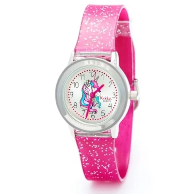 Image of Kiddus. Girl Watch. with Glitter. Kids Watch for Girls. Exercises to Learn The Time. Watches Easy Read. Sparkly. from 4+ Years. Unicorn.