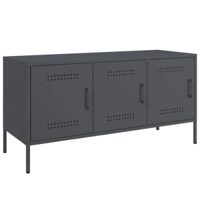 Image of vidaXL TV Cabinet Anthracite Modern Steel Media Console with 3 Compartments, 100.5x39x50.5cm