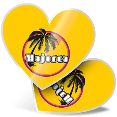 Image of 2 x Heart Stickers 7.5 cm Majorca Sunset Travel Holiday Stamp Laptop Tablet Luggage Scrapbook #7121