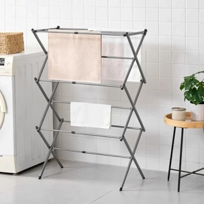 Image of Vivo Technologies 3 Tier Extendable Clothes Airer, Foldable Compact Drying Rack with 11 Thickened Poles Dryer Space Saving Laundry Airer Indoor Outdoor Horse,Grey