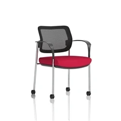 Image of Brunswick Deluxe Mesh Back Chrome Frame Seat Cherry With Arms/Castors