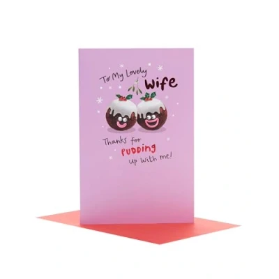 Image of UK Greetings Christmas Card for Wife Fun Puddings Design