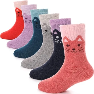 Image of ANTSANG Kids Merino Wool Walking Socks for Toddlers Boys Girls Winter Hiking Thick Warm Heavy Thermal Cosy Crew Boot Cabin Gift 6 Pairs(Little Cat,4 7 Y)