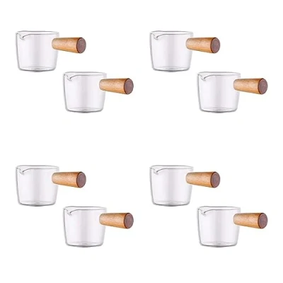 Image of Fegtrty 8PCS Transparent Glass Creamer with Wooden Handle, Mini Coffee Milk Pitcher. 50Ml