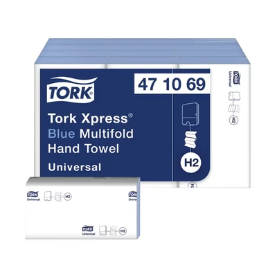 Image of Tork 471069 Hand Towel, Xpress Multifold, 1 Ply, Blue (Pack of 3000)