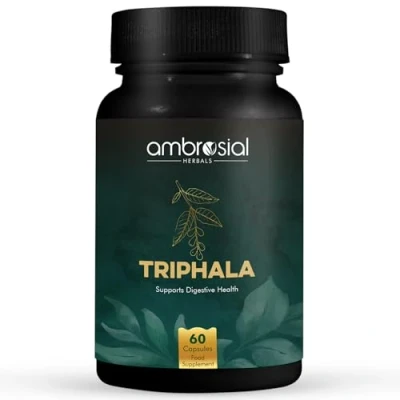 Image of Ambrosial Triphala Capsules, Vegan Supplement for Gut Health, Laxatives Constipation, Relieves Gastric Issues, Rich in Vitamin C &amp; Antioxidants, Goodness of Amla, Haritaki Bibhitaki, 60Capsules