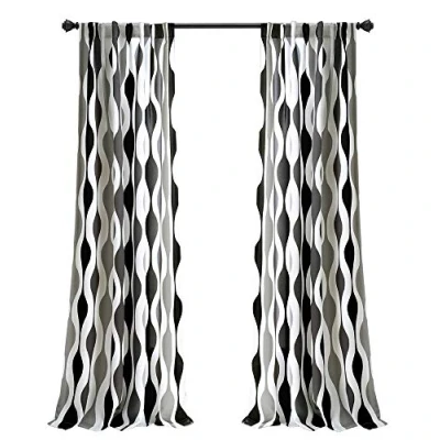 Image of Lush Decor Mid Century Geo Room Darkening Window Curtain Panel Pair, 52&quot; W x 84&quot; L, Black &amp; Gray
