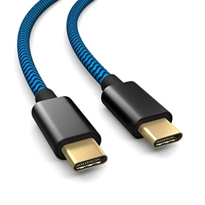 Image of 3m Nylon PS5 Charging Cable for Playstation 5 Controller, USB C to Cable, 3.1 (USB 3.0), Fabric Jacket, Aluminium Plug, blue black