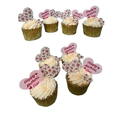 Image of 24 Pre Cut Mixed Mother&#039;s Day Hearts Edible Wafer Paper Cake Toppers Decorations