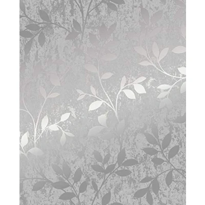 Image of Superfresco Easy Silver Milan Trail Floral Wallpaper Paste The Wall Grey &amp; Contemporary Metallic Leaf Design Suitable for Any Room Feature or All 4