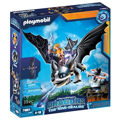 Image of Playmobil DreamWorks Dragons 71081 Dragons: The Nine Realms Thunder and Tom, Dragon Figure with Shooting Function Light Effects, Toy for 4+ Year Olds