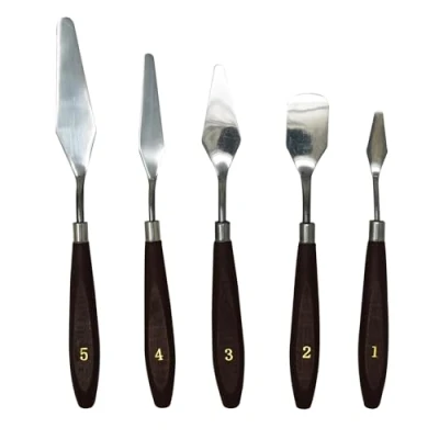 Image of Dapetz ® Palette Knife 5 Pcs Painting Set Stainless Steel Spatula Mixing Scraper for Acrylic Oil Painting, with Wooden Handle Sturdy Grip