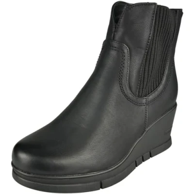 Image of LoudLook Ladies Faux Suede Wedge Heel Zip Comfy Platform Winter Warm Chelsea Ankle Boots Size Black Pu 3