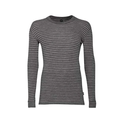 Image of DILLING Men&#039;s Merino Wool Base Layer Long Sleeve Thermal Top Grey Stripe S