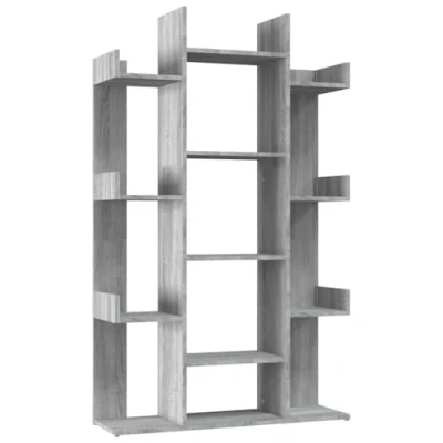 Image of vidaXL Free Standing Book Cabinet in Grey Sonoma Engineered Wood, Compact and Space saving, Unique Tree Design with Multiple Shelves