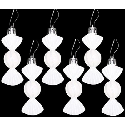 Image of Christmas Concepts® Pack of 6 8cm Mini Sweet Shaped Baubles Shiny &amp; Glitter Decorated Tree Decorations (White)