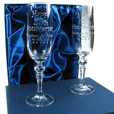 Image of De Walden 40th Wedding Anniversary, Personalised Anniversary Champagne Flutes, 24% Lead Crystal Engraved Glasses, Ruby