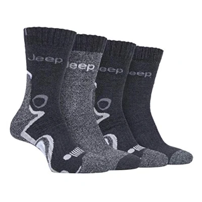 Image of Jeep 4 Pairs Mens Anti Blister Thick Cushioned Luxury Boot Socks for Outdoor Activities Hiking Walking Trekking (6 11, Charcoal/Grey)