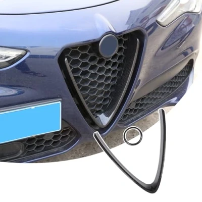 Image of Carbon Fiber Style ABS Plastic Front Grill Decoration Frame Trim For Stelvio 2017 2018 2019 2020 2pcs