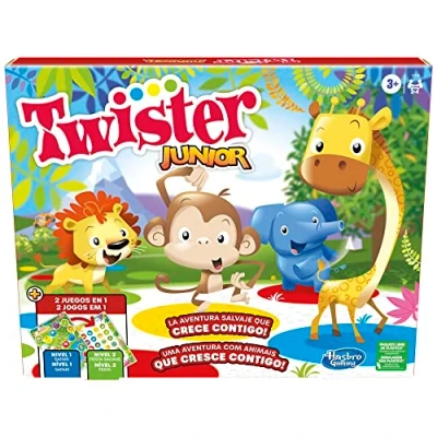 Image of Junior Twister Game Adventure with Animals 2 Sides Mat Games in 1 Party to 4 Players Indoor