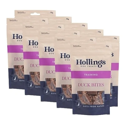 Image of Hollings Duck Bites Dog Training Treats, Delicious Treats for Adult Dogs, High in Protein &amp; Made with 100% Natural Ingredients 75g (Pack of 10)