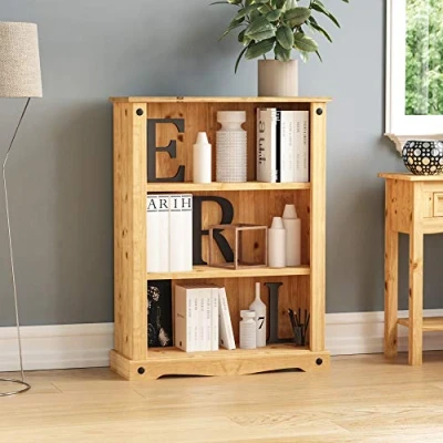 Image of Vida Designs Corona Low Bookcase, Solid Pine Wood, Small