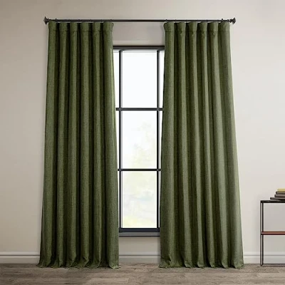 Image of HPD Half Price Drapes Faux Linen Textured Room Darkening Curtains for Bedroom 96 Inches Long (1 Panel), 50W X 96L Living Home Decor, Khaki Green