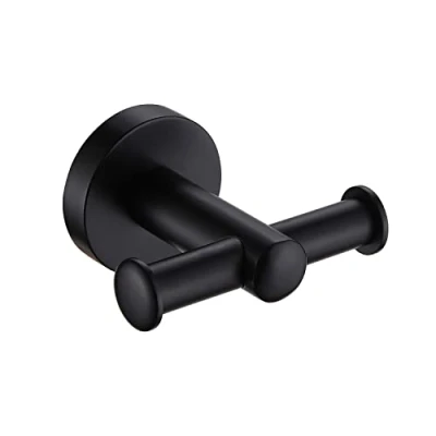 Image of Black Wall Mounted Bathroom Accessories Stainless Steel Hand Towel Ring Rail Vanity Shelf Modernity (Double Robe Hook)