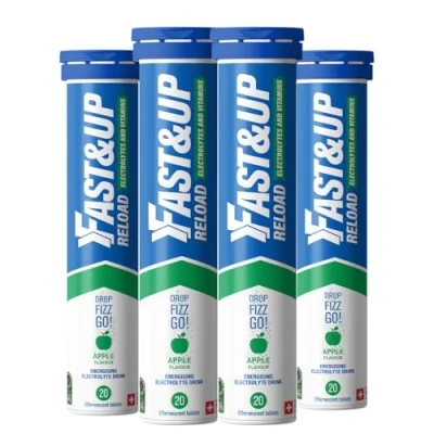 Image of Fast&amp;Up Reload Apple Flavour 80 Effervescent Tablets Instant Electrolytes for Rapid Hydration &amp; Energy Added Vitamin C B12 Performance, Wellbeing, Travel Recovery Vegan