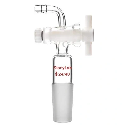 Image of StonyLab Vacuum Flow Control Adapter with PTFE Stopcock, 24/40 Joint and Bent Hose Connection for Lab Supply